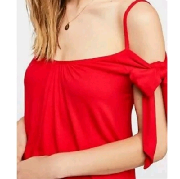 Lipstick Red We The Free Size Small Believe Me Cold Shoulder Tank Top - Picture 2 of 9
